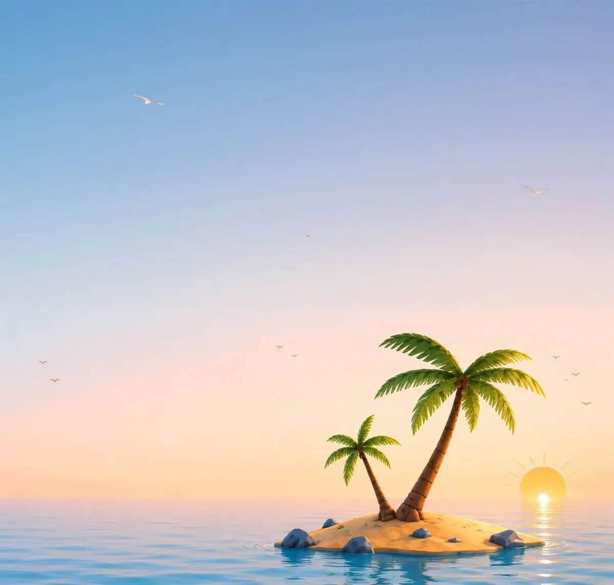 Petite île et ses palmiers au coucher du soleil