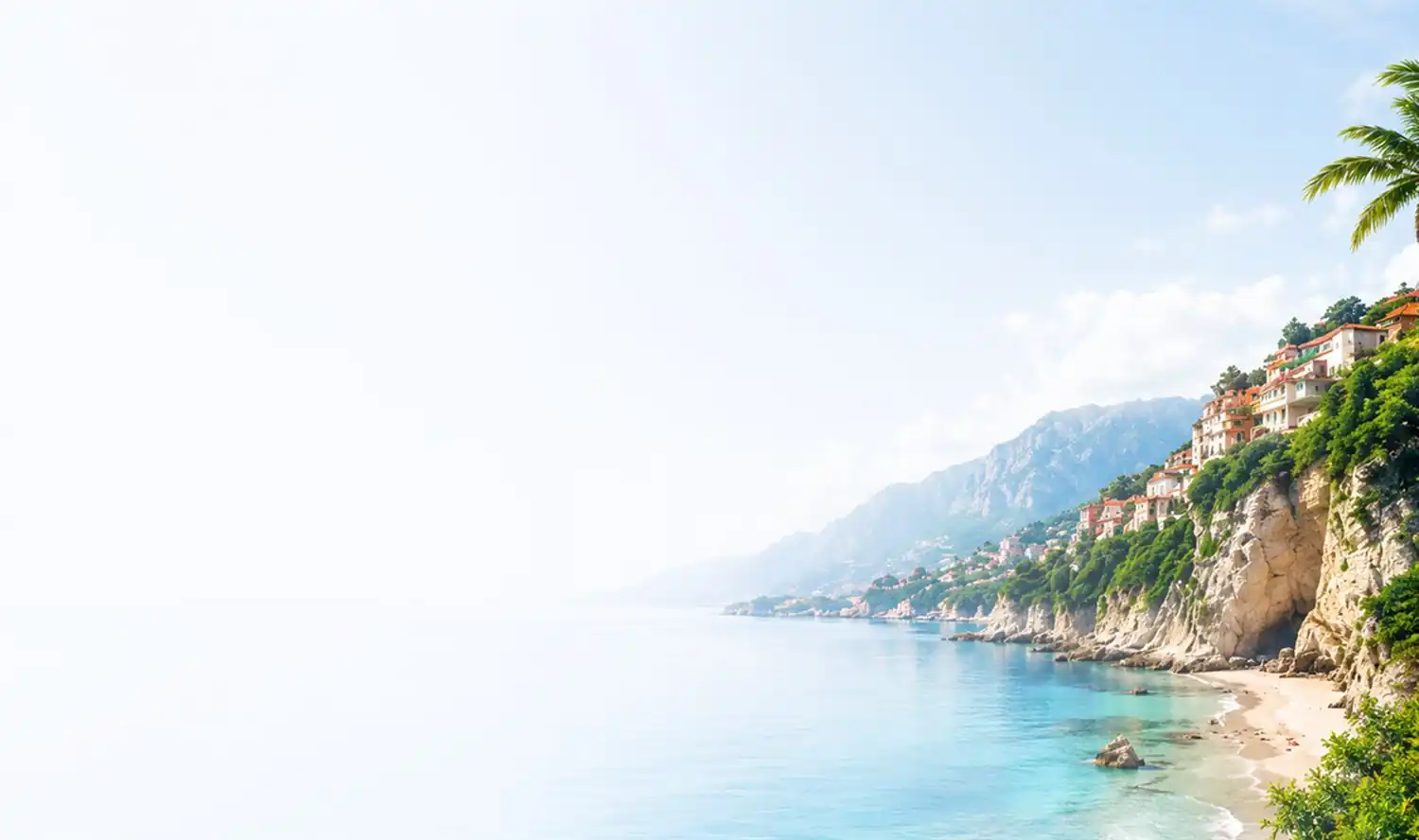 Village perché au-dessus d'une mer turquoise